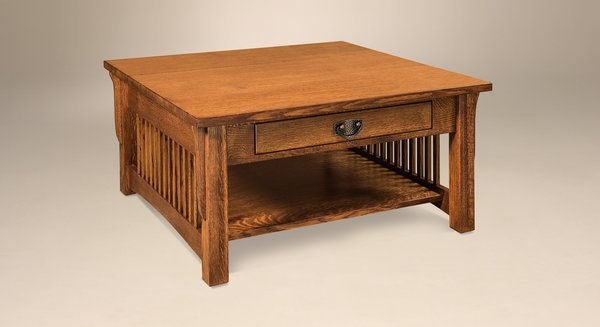 Amish Mission Brock Solid Wood Coffee Table Mission Style shown in quarter sawn white oak wood with Michaels cherry finish.