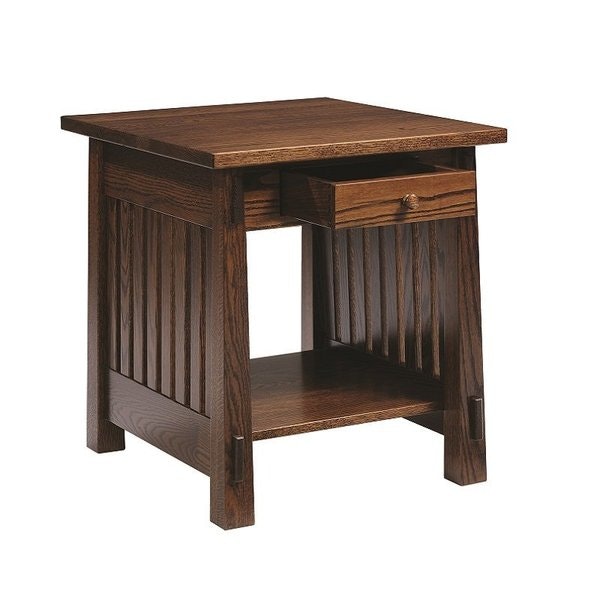 Amish Dawson Chairside End Table 25 inch with One Drawer and Choice of Premium Wood and Finish Color.