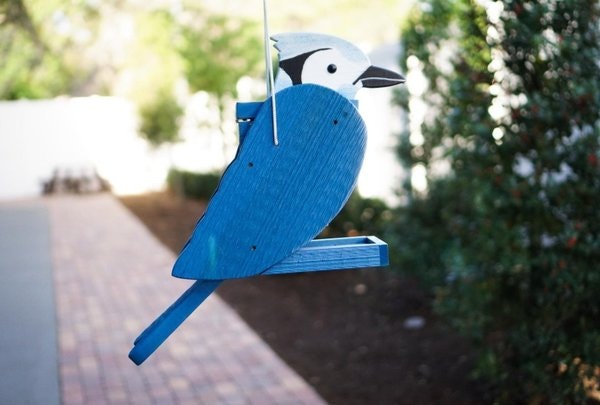 Amish Handcrafted Blue Jay Shaped Bird Feeder