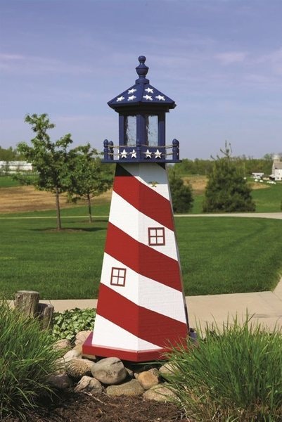 Amish Stars and Stripes Wooden Outdoor Lighthouse