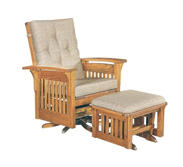 American Winthrop Slat Glider Chair with Swivel - Quick Ship Made with Oak Wood and Choice of Upholstery.