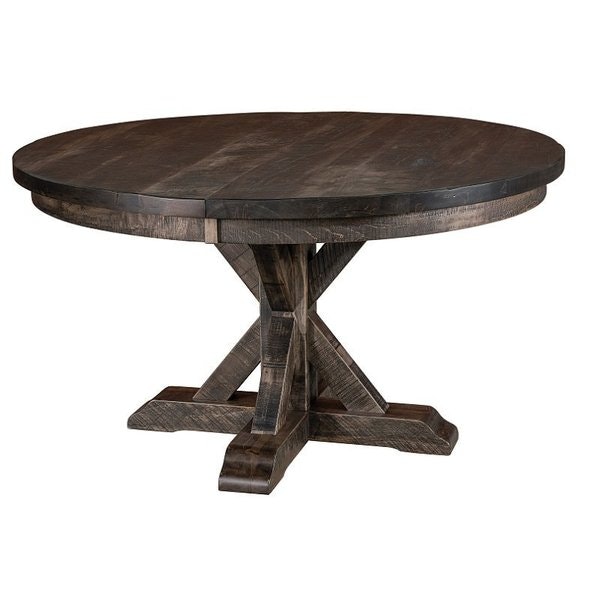 Amish Boulder Rough Sawn Wormy Maple Wood Single Pedestal Dining Table