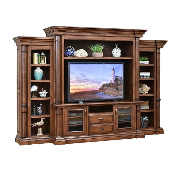 Amish Stonespire Entertainment Center with Side Bookcases