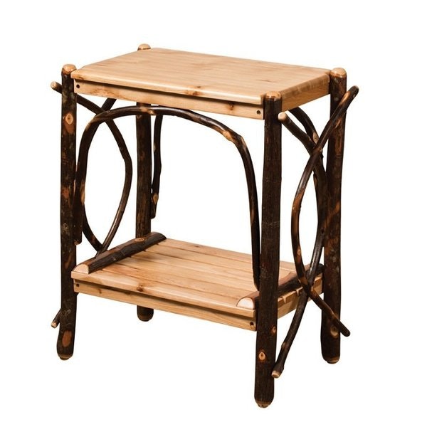 Amish End Table with Solid Top & Slatted Shelves