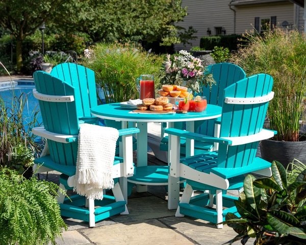 Amish Leisure Lawns Poly Dining Table Set with Four Swivel Chairs