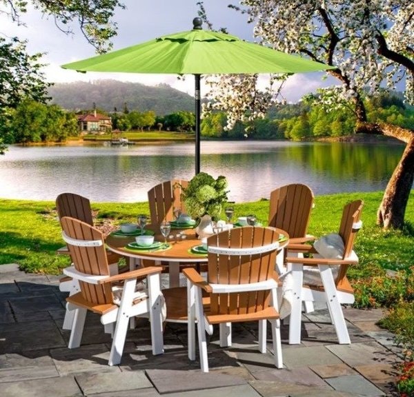 Amish Leisure Lawns Poly Bistro 60" Dining Table Set with Six Swivel Chairs