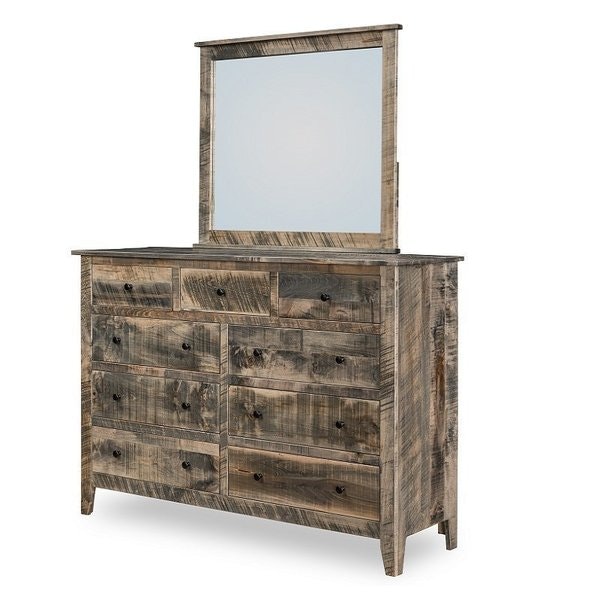 Amish Galena Rustic Rough Sawn Wood 9-Drawer 64" Wide Dresser - Quick Ship