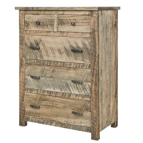 Amish Rough-Cut Maple Wood Cumberland 5-Drawer Chest - Quick Ship