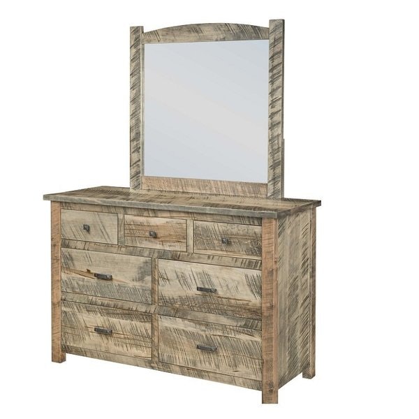 Amish Rough-Cut Maple Carolina 7-Drawer Dresser with Optional Mirror - Quick Ship