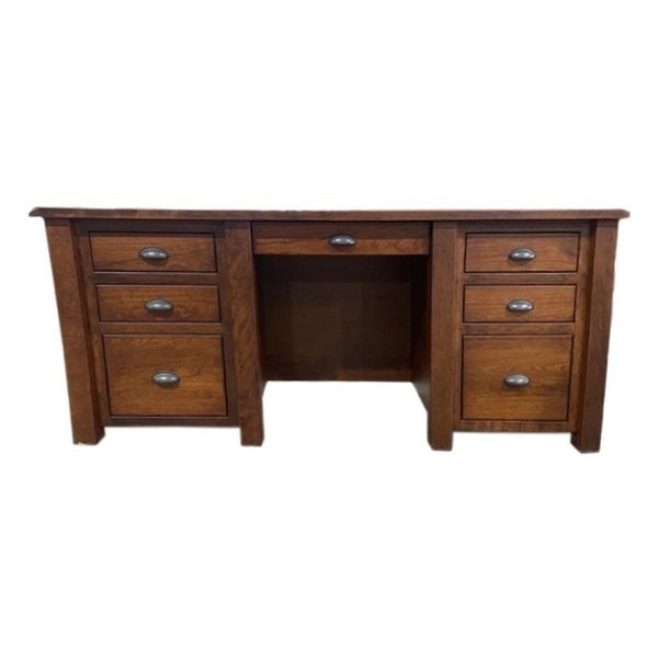 Amish Santa Fe Double Pedestal Executive Desk with Optional Hutch Top or Lift Top shown in Rustic-Sawn Brown Maple with Almond Stain & Low Sheen Finish