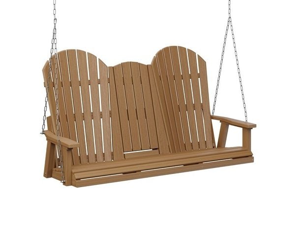 Amish Poly Teak Color Adirondack Porch Swing In Stock and Ready to Ship