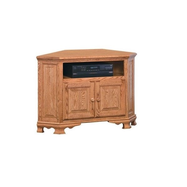 Amish Solid Wood 42" Corner TV Stand with Sound Bar Shelf