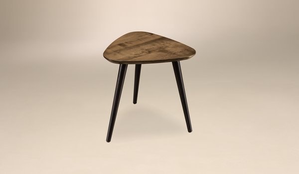 Amish Mid-Century 20 inches Wide Modern Isidora Solid Wood 3 Leg End Table with 1 inch Thick Solid Wood Top.