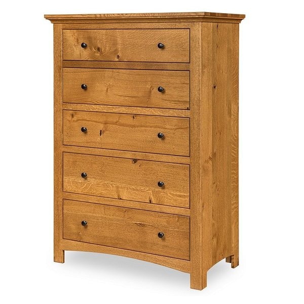 Amish Markleway Rustic Quarter Sawn White Oak Wood Tall Chest of Drawers - Quick Ship