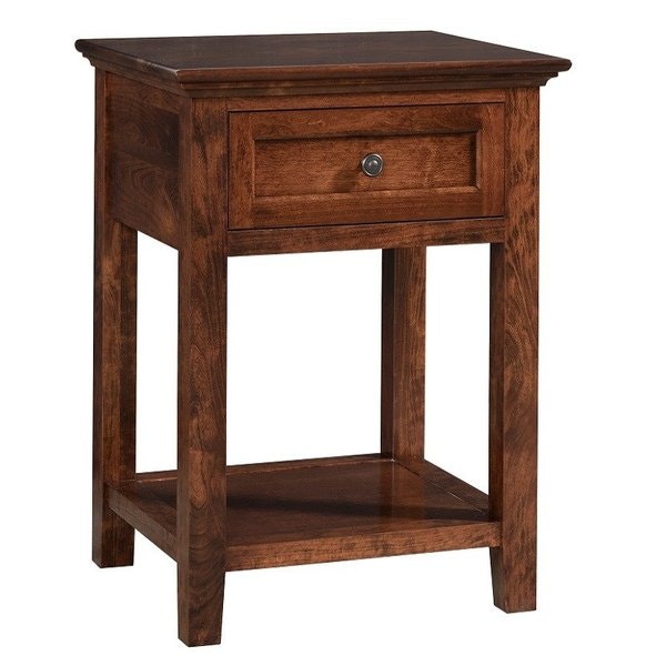 Amish 22 Wide Cicero 1 Drawer Open Nightstand shown in Rustic Cherry with Michael’s Finish