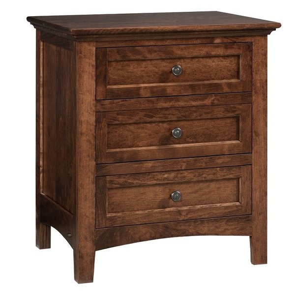 Amish 26 Wide Cicero 3 Drawer Nightstand shown in Rustic Cherry with Michael’s Finish