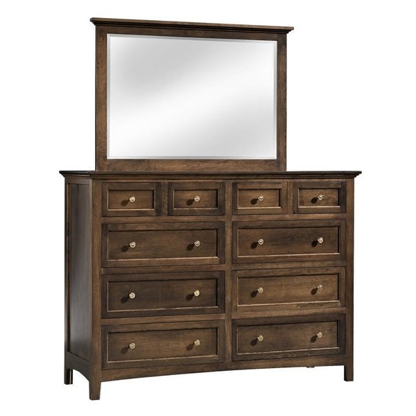 Amish Cicero 10 Drawer High Dresser with Optional Mirror shown in Rustic Cherry with Cappuccino Finish