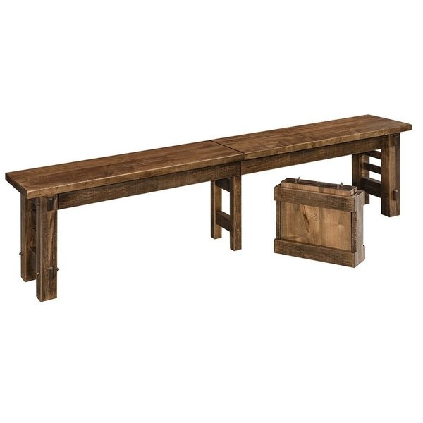 Amish Boulder Rustic Rough Sawn Wormy Maple Wood Backless Dining Bench
