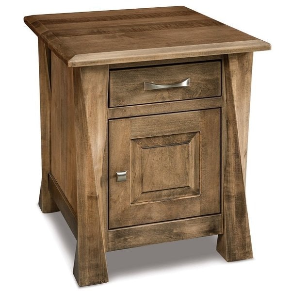 Amish 24 Tall Uplift Accent Cabinet Side Table with Drawer shown in Brown Maple with Sandstone
