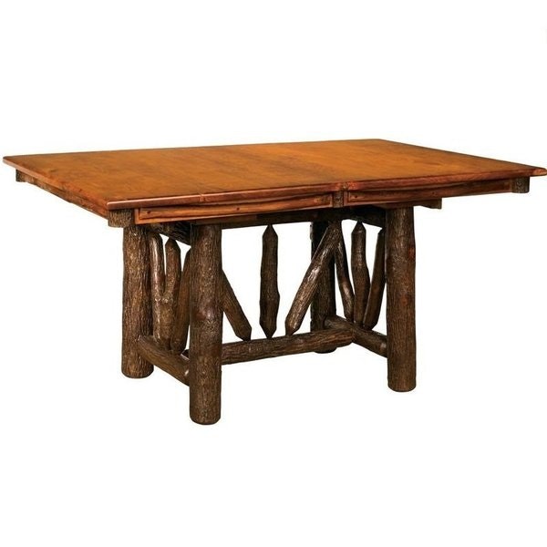 Amish Rustic Hickory Wagon Wheel Trestle Table