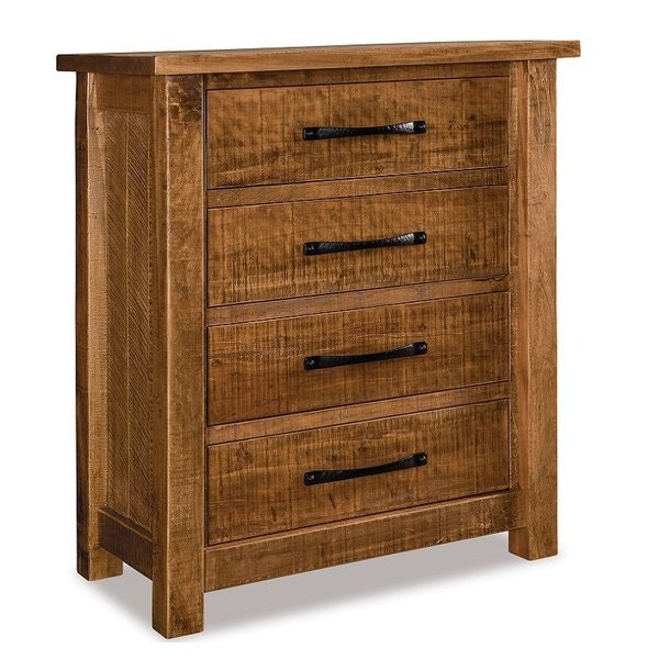 Amish 45 Inch Wide Rustic Ridge 4-Drawer Chest with 1 3/4 Inch Solid Wood Posts.