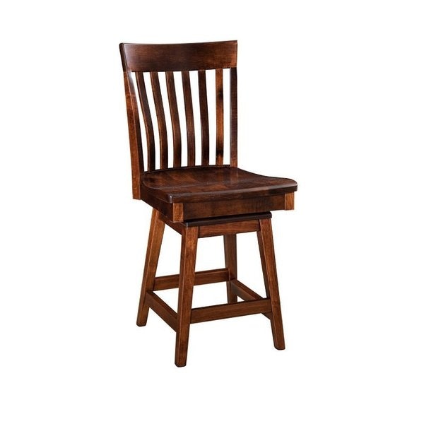 Amish Vertical Slat Solid Wood Swivel Counter and Bar Stool