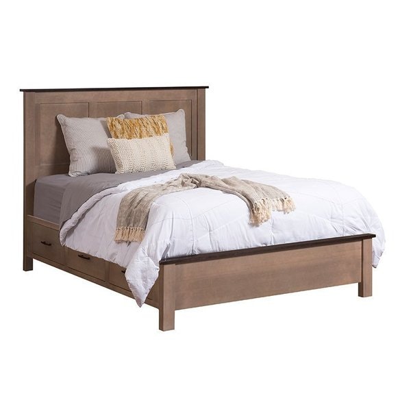 Amish Richey Panel Bed with Raised Drawer Units - Quick Ship in Rustic Cherry Wood