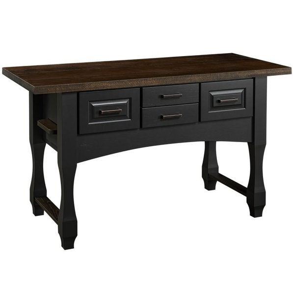 Amish 62 Wide Snack Bar with Pull out Seats shown in Hickory with Charwood Stain on Seats and Tops