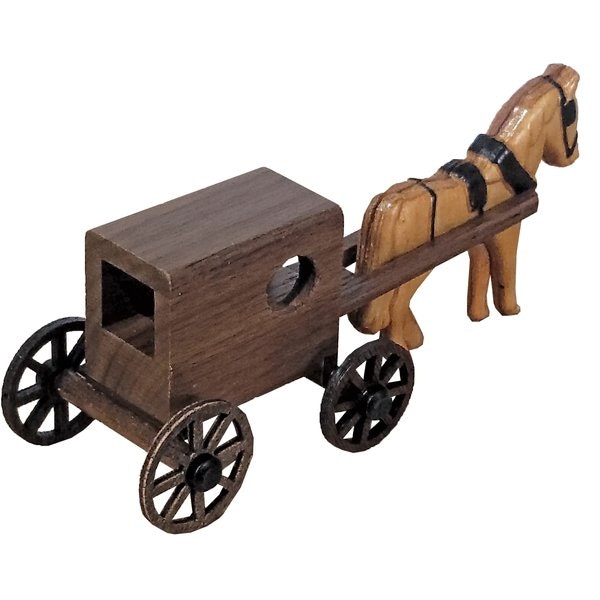 Walnut Wood Amish Horse and Buggy Toy In-Stock
