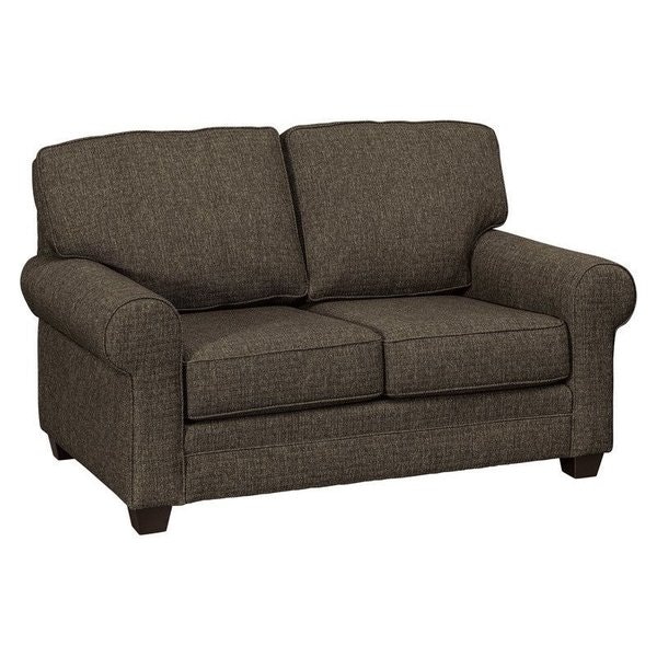 Amish Element Rolled Arm 62 inch Upholstered Loveseat includes two 18 inch pillows and removeable tapered legs.