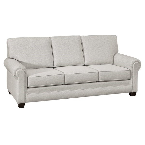 Amish Element Rolled Arm 84 inch Sofa includes two 18 inch pillows, tapered removeable legs, and Soft Edge Seating