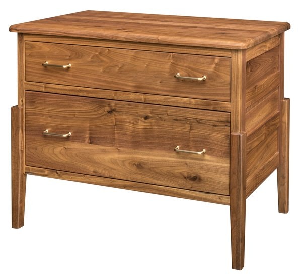 Amish Bellevue Mid-Century Modern File Cabinet shown in Rustic Walnut with Natural Finish