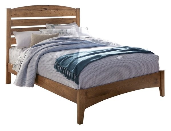 Amish Mae Modern Simple Arched Horizontal Slatted Bed with Optional Underbed Storage.