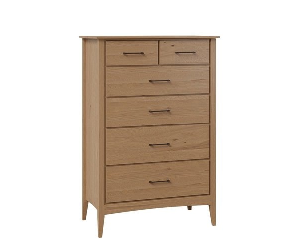 Amish Eloise Modern 6-Drawer Chest of Drawers shown in Brown Maple Wood with Sandstone Stain.