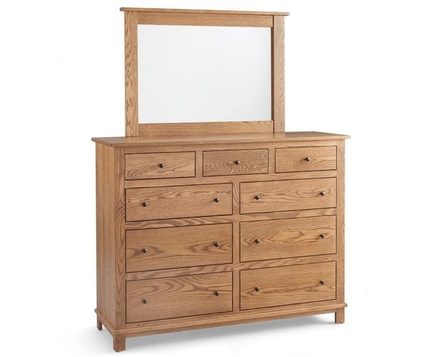 Amish Weston 58 Inch Wide Simple Wood 9-Drawer Dresser with Optional Mirror.