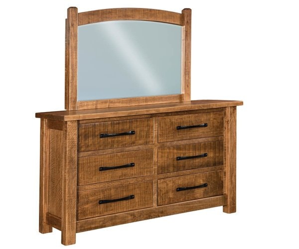 Amish Rustic Ridge 6-Drawer Dresser with Optional Mirror  with Full Extension Drawer Slides.