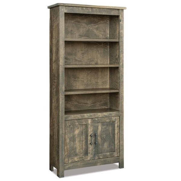 Amish 80 1/8 Tall Dutton Bookcase with Two Doors with 3 Shelves in Rough Sawn Rustic Brown Maple