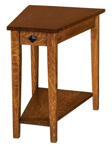 Amish Simplistic Wedge End Table with Drawer
