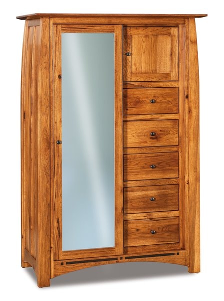 Amish Colorado Springs Mission Chifforobe with Sliding Mirror Door with 5 Drawers, 2 Doors, and 3 Shelves.