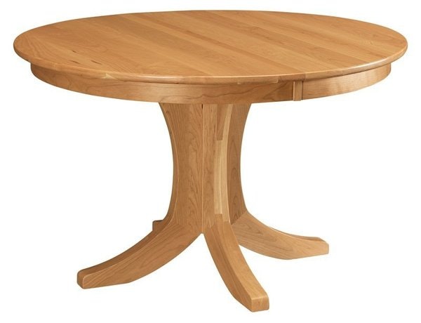 Amish Vera Modern Farmhouse Single Pedestal Dining Table shown in Cherry with Natural Stain