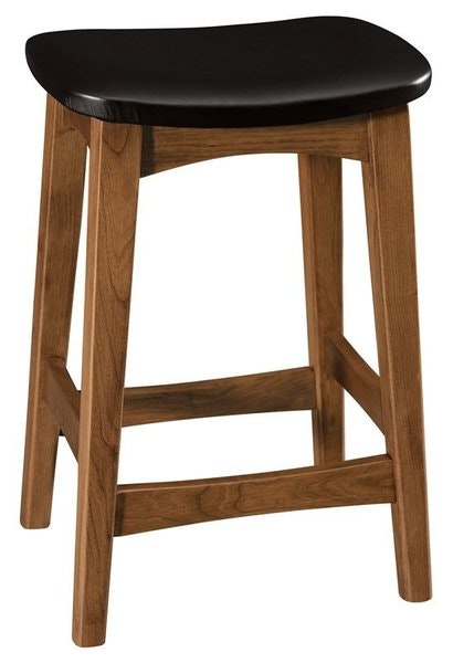 Amish Nova Backless Saddle Counter and Bar Stool Shown in Cherry with Sealy Stain and Cool Fabric