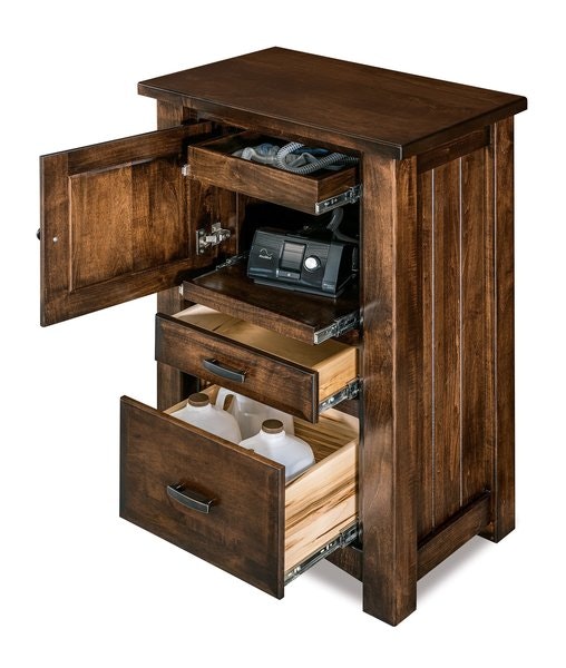 Amish Rodney Mission CPAP Machine Nightstand shown in Brown Maple with Earthtone.