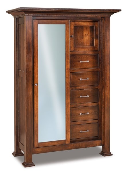 Amish David Chifforobe with Sliding Mirror Door - Quick Ship shown in Brown Maple with Rich Tobacco Finish.