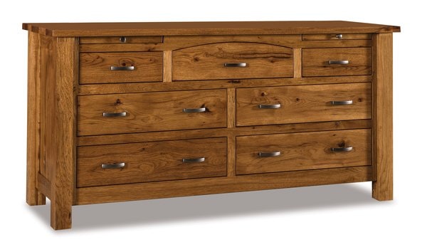 Amish Custom Daniel Dresser with Jewelry Drawers  with Choice of 7 or 9 Drawers and Optional Beveled Mirror.