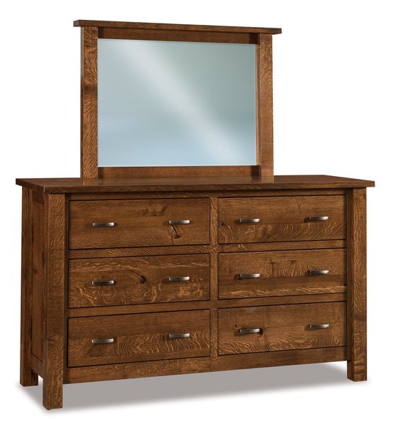 Amish Daniel 69 Inch Wide 6-Drawer Dresser with Optional Beveled Mirror.