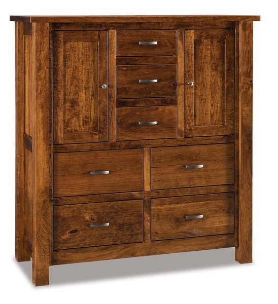 Amish Daniel His and Hers 53 Inch Chest of Drawers with 2 Doors and 4 Shelves.