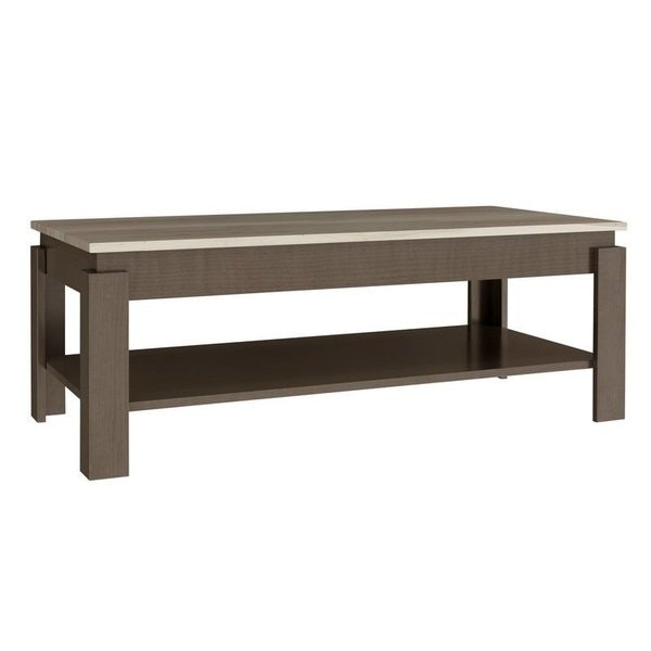 Amish Solid Wood Oaklee Coffee Table with Optional Lift Top Shown in Top:  Wormy Maple with Frost Stain, and Base: Brown Maple with Driftwood Stain