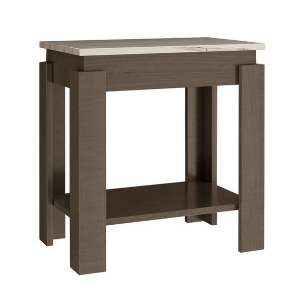 Amish Solid Wood Oaklee End Table shown in Top: Wormy Maple with Frost Stain, and Base: Brown Maple with Driftwood Stain
