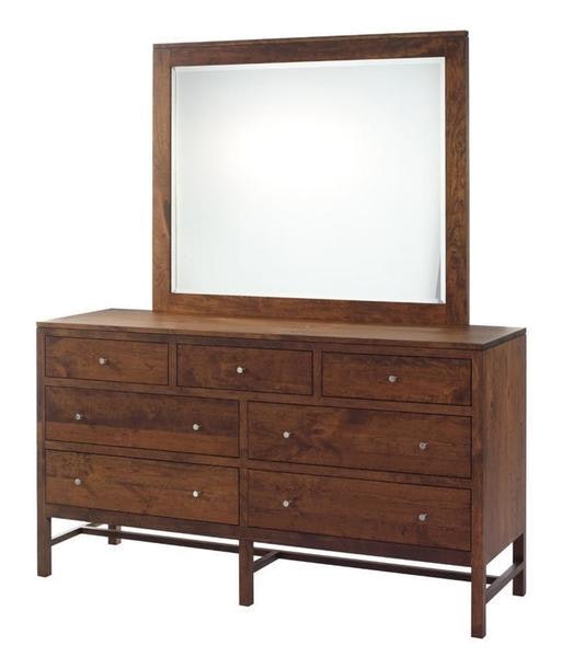Amish Gregory 66 Master Bedroom Dresser with Optional Mirror Shown in Rustic Cherry Wood with Michaels Cherry Finish