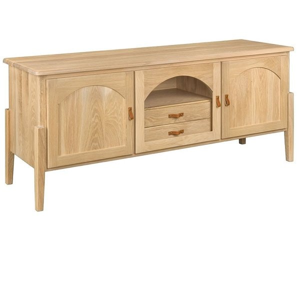 Amish Bellevue Mid-Century Modern Media Console shown in Plain White Oak with Bamboo Stain